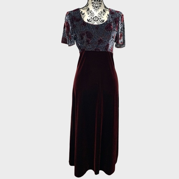 Vintage Dresses & Skirts - Vintage 90s Floral Burnout Velvet Gown Maxi Dress